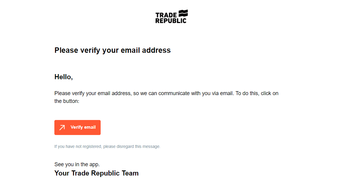 Trade republic：Emailアドレス認証